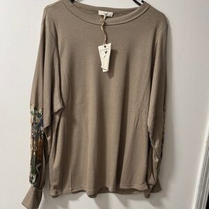 Easel L/S Top with Patterned Sleeves